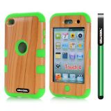 Apple Itouch 4 Case Silicone With Hard Pc Wood Grain 2in1 Hybrid High Impact Protective Case For Itouch 4(Green)