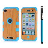 Apple Itouch 4 Case Silicone With Hard Pc Wood Grain 2in1 Hybrid High Impact Protective Case For Itouch 4(Sky Blue)