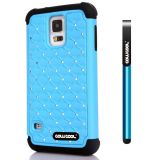 Samsung I9600 Galaxys5 Case Silicone With Hard Pc Starry Sky Pattern Glitter Studded Diamond 2in1 Hybrid High Impact Protective Case For I9600 Galaxys5(Sky Blue)