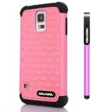 Samsung I9600 Galaxys5 Case Silicone With Hard Pc Starry Sky Pattern Glitter Studded Diamond 2in1 Hybrid High Impact Protective Case For I9600 Galaxys5(Pink)