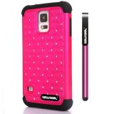 Samsung I9600 Galaxys5 Case Silicone With Hard Pc Starry Sky Pattern Glitter Studded Diamond 2in1 Hybrid High Impact Protective Case For I9600 Galaxys5(Rose Pink)