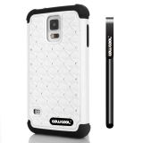 Samsung I9600 Galaxys5 Case Silicone With Hard Pc Starry Sky Pattern Glitter Studded Diamond 2in1 Hybrid High Impact Protective Case For I9600 Galaxys5(White)