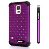 Samsung I9600 Galaxys5 Case Silicone With Hard Pc Starry Sky Pattern Glitter Studded Diamond 2in1 Hybrid High Impact Protective Case For I9600 Galaxys5(Purple)