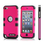 Apple Itouch5 Case Silicone With Hard Pc Double Color 2in1 Hybrid High Impact Protective Case For Itouch5(Rose Pink)