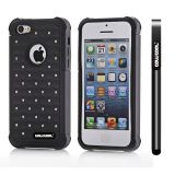 Apple Iphone 5C Case Silicone With Hard Pc Starry Sky Pattern Glitter Studded Diamond 2in1 Hybrid High Impact Protective Case For Apple Iphone 5C(Black with Black)