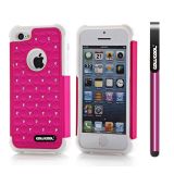 Apple Iphone 5C Case Silicone With Hard Pc Starry Sky Pattern Glitter Studded Diamond 2in1 Hybrid High Impact Protective Case For Apple Iphone 5C(Rose Pink with White)