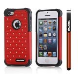 Apple Iphone 5C Case Silicone With Hard Pc Starry Sky Pattern Glitter Studded Diamond 2in1 Hybrid High Impact Protective Case For Apple Iphone 5C(Red with Black)