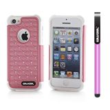 Apple Iphone 5C Case Silicone With Hard Pc Starry Sky Pattern Glitter Studded Diamond 2in1 Hybrid High Impact Protective Case For Apple Iphone 5C(Pink with White)