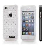 Apple Iphone 5C Case Silicone With Hard Pc Starry Sky Pattern Glitter Studded Diamond 2in1 Hybrid High Impact Protective Case For Apple Iphone 5C(White with White)