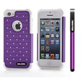 Apple Iphone 5C Case Silicone With Hard Pc Starry Sky Pattern Glitter Studded Diamond 2in1 Hybrid High Impact Protective Case For Apple Iphone 5C(Purple with White)