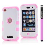 Apple Itouch 4 Case Silicone With Hard Pc Bright 2in1 Hybrid High Impact Protective Case For Itouch 4(White with Pink)