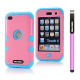 Apple Itouch 4 Case Silicone With Hard Pc Bright 2in1 Hybrid High Impact Protective Case For Itouch 4(Pink with Blue)