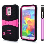 Samsung N9600 Galaxys5 Case Silicone With Hard Pc Double Color 2in1 Hybrid High Impact With Kickstand Protective Case For N9600 Galaxys5(Pink)