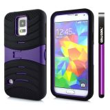 Samsung N9600 Galaxys5 Case Silicone With Hard Pc Double Color 2in1 Hybrid High Impact With Kickstand Protective Case For N9600 Galaxys5(Purple)