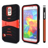 Samsung N9600 Galaxys5 Case Silicone With Hard Pc Double Color 2in1 Hybrid High Impact With Kickstand Protective Case For N9600 Galaxys5(Red)