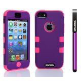 Apple Iphone 5C Case Silicone With Hard Pc Double Color 2in1 Hybrid High Impact Protective Case For Apple Iphone 5C(Deep Blue with Rose Pink)