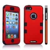 Apple Iphone 5C Case Silicone With Hard Pc Double Color 2in1 Hybrid High Impact Protective Case For Apple Iphone 5C(Deep Red with Black)