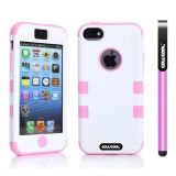 Apple Iphone 5C Case Silicone With Hard Pc Double Color 2in1 Hybrid High Impact Protective Case For Apple Iphone 5C(White with Pink)