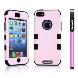 Apple Iphone 5C Case Silicone With Hard Pc Double Color 2in1 Hybrid High Impact Protective Case For Apple Iphone 5C(Light Pink with Black)