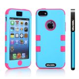 Apple Iphone 5C Case Silicone With Hard Pc Double Color 2in1 Hybrid High Impact Protective Case For Apple Iphone 5C(Sky Blue with Rose Pink)