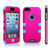 Apple Iphone 5C Case Silicone With Hard Pc Double Color 2in1 Hybrid High Impact Protective Case For Apple Iphone 5C(Rose Pink with Sky Blue)