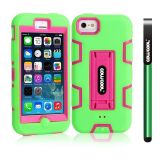 Apple Iphone 5C Case Silicone With Hard Pc Double Color 2in1 Hybrid High Impact With Kickstand Protective Case For Apple Iphone 5C(Green with Pink)