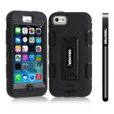 Apple Iphone 5C Case Silicone With Hard Pc Double Color 2in1 Hybrid High Impact With Kickstand Protective Case For Apple Iphone 5C(Black with Black)