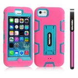 Apple Iphone 5C Case Silicone With Hard Pc Double Color 2in1 Hybrid High Impact With Kickstand Protective Case For Apple Iphone 5C(Pink with Sky Blue)