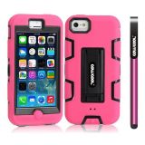 Apple Iphone 5C Case Silicone With Hard Pc Double Color 2in1 Hybrid High Impact With Kickstand Protective Case For Apple Iphone 5C(Pink with Black)