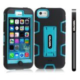 Apple Iphone 5C Case Silicone With Hard Pc Double Color 2in1 Hybrid High Impact With Kickstand Protective Case For Apple Iphone 5C(Black with Sky Blue)