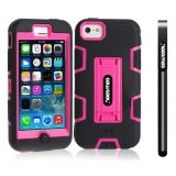 Apple Iphone 5C Case Silicone With Hard Pc Double Color 2in1 Hybrid High Impact With Kickstand Protective Case For Apple Iphone 5C(Black with Pink)