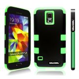 Samsung N9600 Galaxys5 Case Silicone With Hard Pc Double Color 3in1 Hybrid High Impact Protective Case For Samsung N9600 Galaxys5(Green with Black)