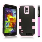 Samsung N9600 Galaxys5 Case Silicone With Hard Pc Double Color 3in1 Hybrid High Impact Protective Case For Samsung N9600 Galaxys5(Pink with Black)