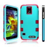 Samsung N9600 Galaxys5 Case Silicone With Hard Pc Double Color 3in1 Hybrid High Impact Protective Case For Samsung N9600 Galaxys5(Red with Sky Blue)