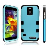 Samsung N9600 Galaxys5 Case Silicone With Hard Pc Double Color 3in1 Hybrid High Impact Protective Case For Samsung N9600 Galaxys5(Black with Sky Blue)