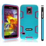 Samsung N9600 Galaxys5 Case Silicone With Hard Pc Double Color 2in1 Hybrid High Impact Protective Case For Samsung N9600 Galaxys5(Sky Blue with Pink)