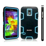 Samsung N9600 Galaxys5 Case Silicone With Hard Pc Double Color 2in1 Hybrid High Impact Protective Case For Samsung N9600 Galaxys5(Black with Sky Blue)