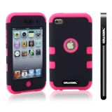 Apple Itouch 4 Case Silicone With Hard Pc Double Color 2in1 Hybrid High Impact Protective Case For Apple Itouch 4(Rose Pink with Black)