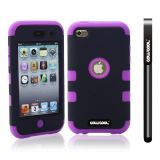 Apple Itouch 4 Case Silicone With Hard Pc Double Color 2in1 Hybrid High Impact Protective Case For Apple Itouch 4(Purple with Black)