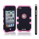 Apple Itouch 4 Case Silicone With Hard Pc Double Color 2in1 Hybrid High Impact Protective Case For Apple Itouch 4(Pink with Black)