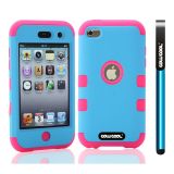 Apple Itouch 4 Case Silicone With Hard Pc Double Color 2in1 Hybrid High Impact Protective Case For Apple Itouch 4(Pink with Sky Blue)