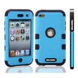 Apple Itouch 4 Case Silicone With Hard Pc Double Color 2in1 Hybrid High Impact Protective Case For Apple Itouch 4(Black with Sky Blue)