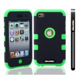 Apple Itouch 4 Case Silicone With Hard Pc Double Color 2in1 Hybrid High Impact Protective Case For Apple Itouch 4(Green with Black)