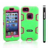 Apple Iphone 5C Case Silicone With Hard Pc Double Color 2in1 Hybrid High Impact Protective Case For Apple Iphone 5C(Green with Red)