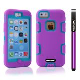 Apple Iphone 5C Case Silicone With Hard Pc Double Color 2in1 Hybrid High Impact Protective Case For Apple Iphone 5C(Purple with Sky Blue)