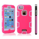 Apple Iphone 5C Case Silicone With Hard Pc Double Color 2in1 Hybrid High Impact Protective Case For Apple Iphone 5C(Pink with White)