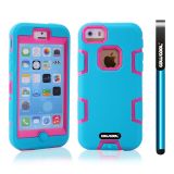 Apple Iphone 5C Case Silicone With Hard Pc Double Color 2in1 Hybrid High Impact Protective Case For Apple Iphone 5C(Sky Blue with Pink)