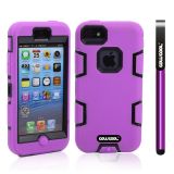 Apple Iphone 5C Case Silicone With Hard Pc Double Color 2in1 Hybrid High Impact Protective Case For Apple Iphone 5C(Purple with Black)