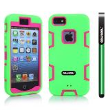 Apple Iphone 5C Case Silicone With Hard Pc Double Color 2in1 Hybrid High Impact Protective Case For Apple Iphone 5C(Green with Pink)