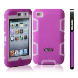 Apple Itouch 4 Case Silicone With Hard Pc Double Color 2in1 Hybrid High Impact Protective Case For Apple Itouch 4(Purple with White)